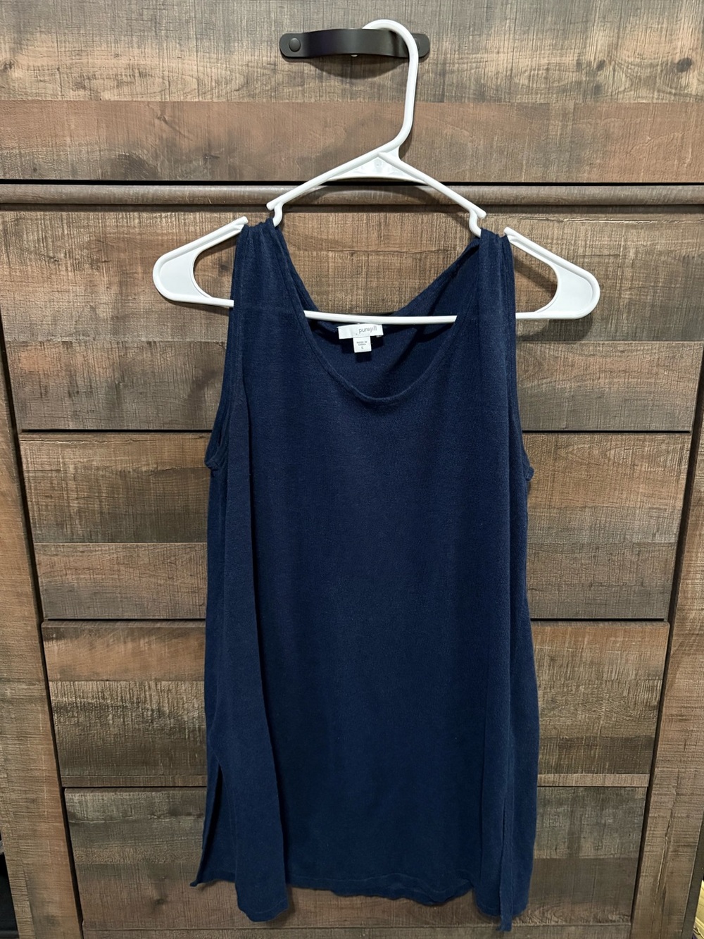 Pure Jill Navy Linen Blend Sleeveless Tank